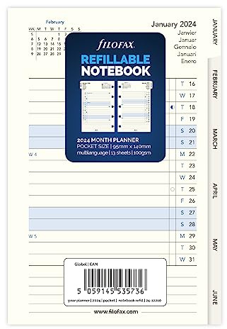 FILOFAX Inserto per calendario Pocket Notebook Month Planer 2024