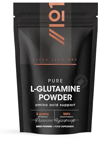 L-Glutamine Powder 500g – Unflavoured – Vegan Fermented Amino Acid – 100% Pure – Resealable and Recyclable Pouch by Alpha01