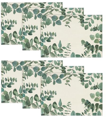 Artoid Mode Set de 6 manteles de mesa de eucalipto de verano, decoración de cocina estacional de primavera para interiores, vacaciones y fiestas, 30x45cm