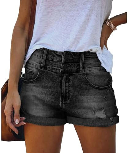 Pantaloncini casual in denim da donna, a vita alta, orlo sfilacciato, jeans estivi strappati, pantaloni corti da ragazza, pantaloni corti da donna, a, m