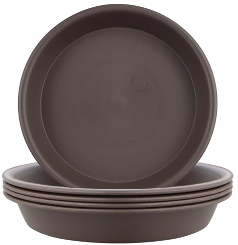 LIKOSO Juego de 5 Platos para Macetas, Marrón Platillos Mandejas de Goteo Plástico para Plantas de Flores de Jardín Interior y Exterior - 19 cm