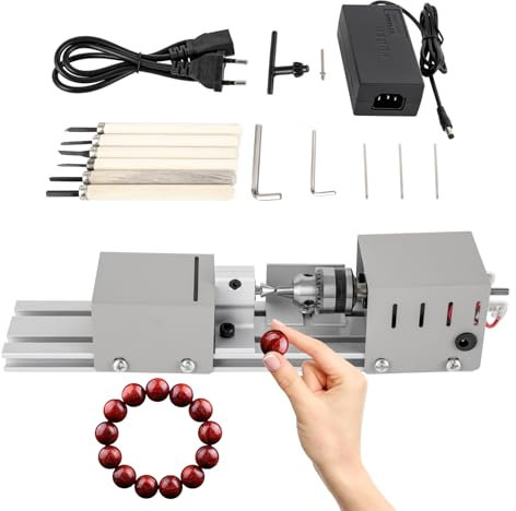 Mini Drehmaschine, Präzise Drehbank, Einstellbare Geschwindigkeit, DIY Perlenschleifer, Drehbank Metall mit Holzbearbeitungswerkzeug, Drechselbank für Holz, 100 W, 220V, 4000-9000U/min