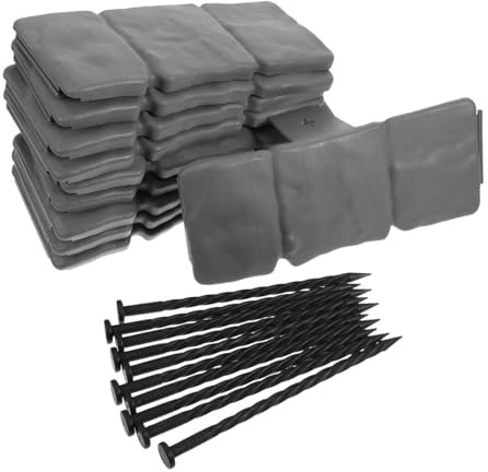 KITANDOVE 10pezzi Bordura Da Giardino Plastica Recinzione Decorativa Stile Pietra Per Aiuole e Giardini Con Chiodi Di Fissaggio Facile Installazione e Resistente Agli Agenti Atmosferici