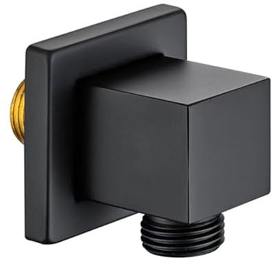 Solid Brass Shower Wall Outlet Square Wall Mounted Supply Elbow G1/2 Union Water Outlet for Shower Hose Connecting, Black
