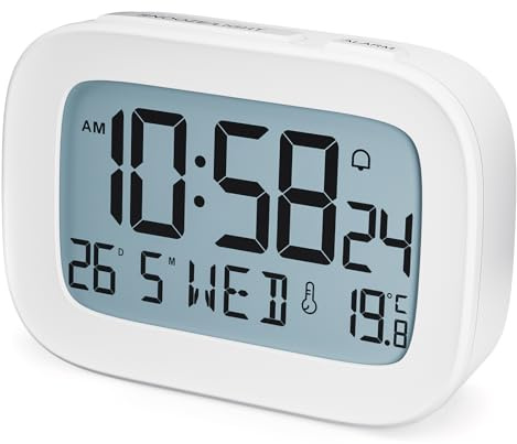 HOMVILLA Wecker Digital, Reisewecker mit LCD-Bildschirm, 5s-Hintergrundbeleuchtung, Temperaturanzeige, Wochentag und Datumsanzeige, Snooze, Batteriebetrieben(enthält 2*AAA Batterien)
