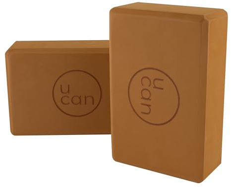Bloques de Yoga Marmoleados UCAN | Equilibrio de Espuma TPE Antiderrapantes | Ideal para Pilates, Parado de Manos, Calistenia | Apoyo y Estabilidad en Diversas Posturas (Avellana, Estándar)