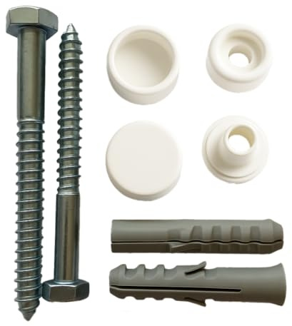 PlumbEZ Kit Di Fissaggio Universale Per WC E Bidet A Pavimento Con Bulloni Di Ancoraggio M6 X 70 MM E Tappi Bianchi, Set Di Viti Di Fissaggio Per Installazione E Riparazione