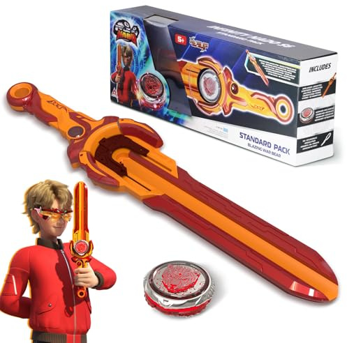 INFINITY NADO peonza metálica, con Lanzador de Espadas, peonza Luminosa, para niños y niñas a Partir de 5, 6, 7, 8, 9 y 10 años, Blazing War Bear, Rojo.