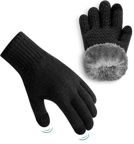 ineepor Guantes Termicos Niño de Alpaca con Forro Polar Guantes Invierno Niños y Niñas Doble Capa Cortaviento y Calientes Forro Polar Punta Táctil para 3 a 12 Años