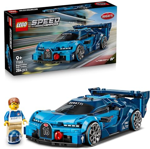 LEGO Speed Champions Bugatti Vision GT Hyper Sports Car Toy - Model Kit w/a Collectible Driver Minifigure - Gaming Gift Idea for 9+ Year Old Boys & Motorsport Fans - 77253