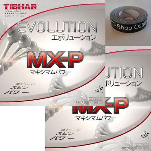 Tibhar Evolution MX-P - Rivestimento per ping pong in confezione da 2 pezzi, con nastro per bordi TT-Shop Ostalb da 50 cm (2,0 mm)