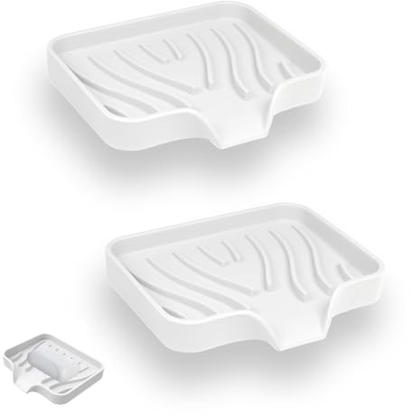 Jabonera de Silicona,2 PCS Jabonera de Silicona con Drenaje y AntideslizanteJaboneras para Pastillas de Jabon para Pastillas de Jabón Baño Cocina y Ducha Blanco