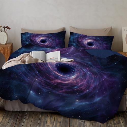 Queen Duvet Cover Sets - Space Black Hole Pattern Print Reversible Duvet Set (1x Quilt Cover, 2 x Pillowcases) Soft Microfibre Bedding Bed Set 90x 90, Purple