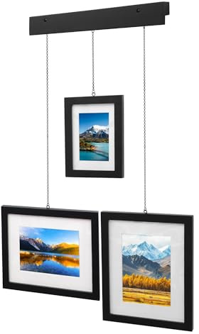 MIHORLIFE Bois Massif, Cadre Photo Suspendu Pour Collage D'Exposition, Pour Plusieurs Photos, Affichage Mural Collage RéGlable, Un 5X7 et Deux 8X10(Noir)