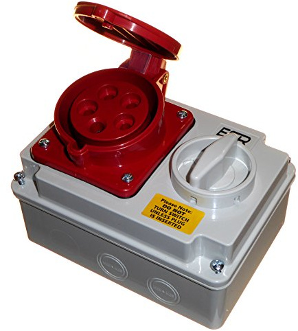 32 Amp 415V 5 Pin Interlock Socket Switched 3P+N+E 3 Phase Red