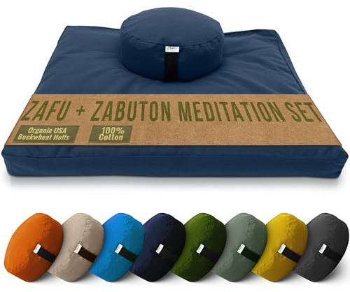 Bean Products Round Zafu & Zabuton Yoga Meditation Cushion Set - Navy