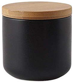 Ceramics Food Storage Jar with Wooden lid,Ceramics Food Storage Canister for Coffee, Sugar, Tea, Spices and Nuts (Black 8.79oz/260ml)