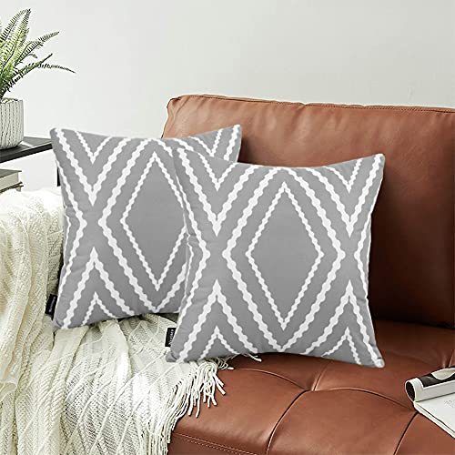 BULZEU Wasserdicht Kissenbezug 45x45 cm 2er Set Outdoor Geometrische Muster Sofakissen Kissenbezüge Modern Zierkissenbezug Kissenhülle Kissen mit Bezug für Garten Sofa Wohnzimmer Bett (Grau)