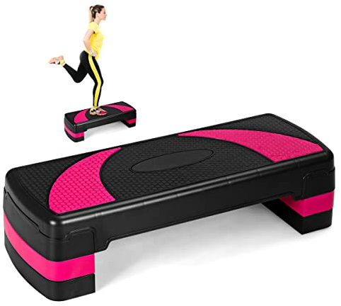 RELAX4LIFE Höhenverstellbarer Stepper mit 3 Stufen (10/15/ 20 cm), Steppbrett PP, Trainingsgerät mit 4 rutschfesten Fußpolstern, Trainer bis 250 kg belastbar, für Aerobic & Fitness-Workouts (Rosa)