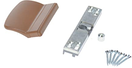 Aqbau Tope para puerta de balcón de metal, mango universal para balcón y terraza, incluye mango, fácil montaje en madera, PVC y aluminio, sólido y robusto, color marrón claro