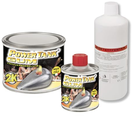 Power Tank Tankversiegelung Motorrad 2k Gum elastischen 350 g Set Tankentroster Innen Versiegelung Tanksanierung Rost Tank Entrosten Und Versiegeln Tankinnenlack Tankbeschichtung Rostlöser Auto Moped