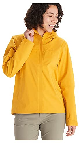 Marmot Wm's PreCip Eco Pro Jacket, Vattentät regnjacka, vindtät regnrock, andningsaktiv, vikbar Hardshell Windbreaker, ideal vid cykling och vandring, Kvinnor, Golden Sun, M