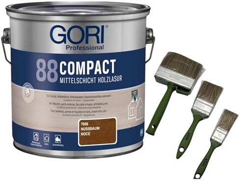 zbs24 Gori 88 Compactlasur palisander 5 Liter Holzschutzlasur, tropfgehemmte Mittelschichtlasur, inkl. 3-teiliges Pinselset zur einfachen Verarbeitung der Lasur