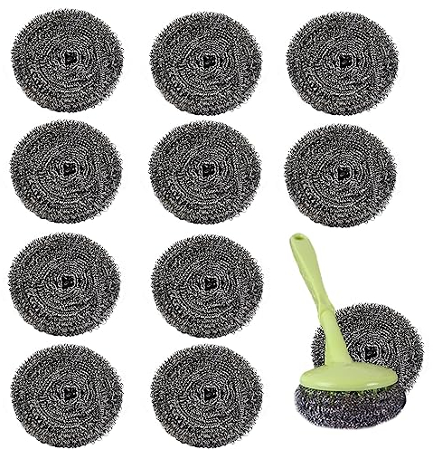 Vasemele 10 Piezas Esponja de Acero Estropajo en Acero Inoxidable Esponja Metálica Limpiadora Esponja de Acero Cocina Limpiador de Ollas Esponja (Asa de Color Aleatorio)