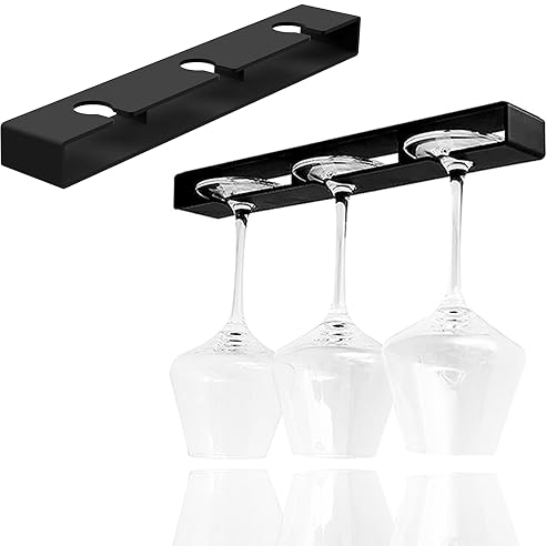 Aiareozy 2 Pezzi Portabicchieri Sospeso, Porta Bicchieri da Vino, Porta Calici Sottopensile, Portabicchieri Appendere, Scolabicchieri Portabicchieri, Per Cucina, Bar, Ristorante (Nero)
