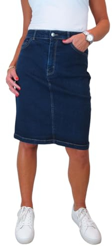 Paulo Due Gonna Jeans Denim Elasticizzato da Donna Gonna Tubino al Ginocchio da Donna Indaco Blu Scuro 42-54 (50)
