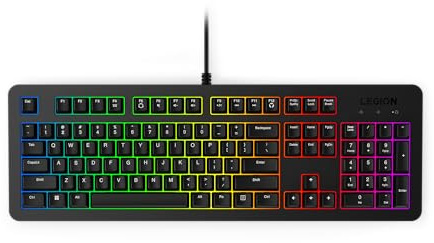 Lenovo Legion K310 - Tastiera da gioco con cavo RGB, tempo di reazione ultra veloce con tasti tattili, interruttori a membrana silenziosi, funzionamento silenzioso, illuminazione RGB, resistente