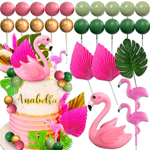 JeVenis 26 Stück Tropische Kuchendekorationen Flamingo Tortendekorationen Luau Kuchendekoration Hawaiianischer Strand Tortendekorationen
