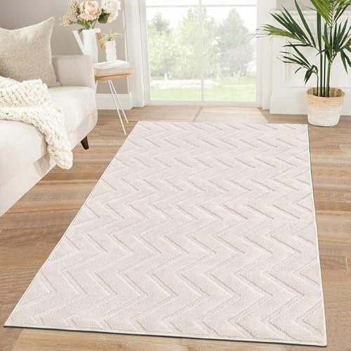 SHACOS Beige Washable Rugs Living Room 80x150 cm, Soft Short Pile Rug Modern Area Rug, Non-Slip Geometric Carpet Rugs for Bedroom, Dining Room, Home Office