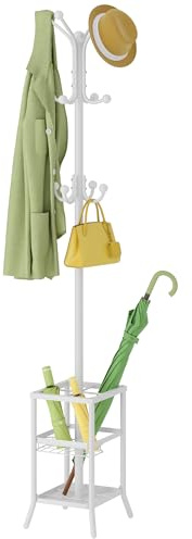 FAVOOSTY Perchero de Pie con Paragüero, Perchero con 12 Ganchos, Sala de Estar 185 cm de Alto, Perchero de Pie, para Salón, Dormitorio