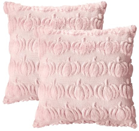 Artoid Mode Rosa Pellicce Artificiali a Forma di Zucca Autunno, Set di 2 Federe per Cuscino Decorative, 45x45 cm, in Pelliccia Sintetica in Velluto, per Divano, Cuscino Decorativo per Camera da Letto