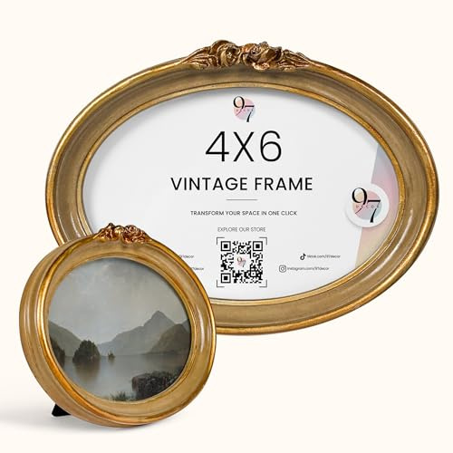 97 Decor Cornice ovale vintage 10 x 15 cm, cornice ovale dorata 4 x 6, eleganti cornici ornate da 10 x 15 cm, cornici dall'aspetto antico, 10 x 15 cm, con vetro frontale da tavolo e da appendere alla