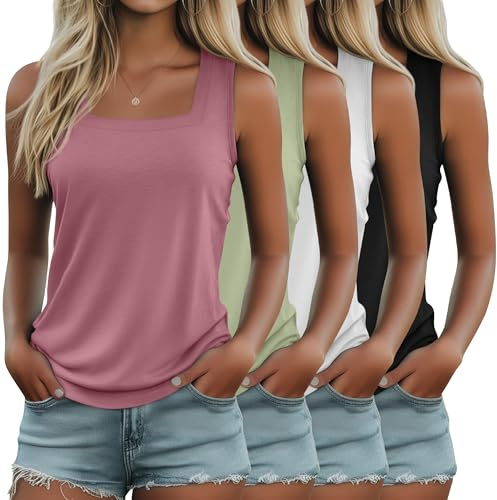 Riyiper 4 Pack Women's Summer Tank Tops, 4-Color, Medium