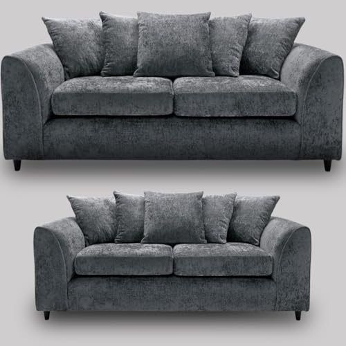 Alaska 3+2 Scattered Back sofa - Comfortable Premium Settee Grey Sofas - 3 Seater Corner Sofas Set - Contemporary Fabric Lounge Suite for Living Room Lounge (Grey, 3+2 Seater)