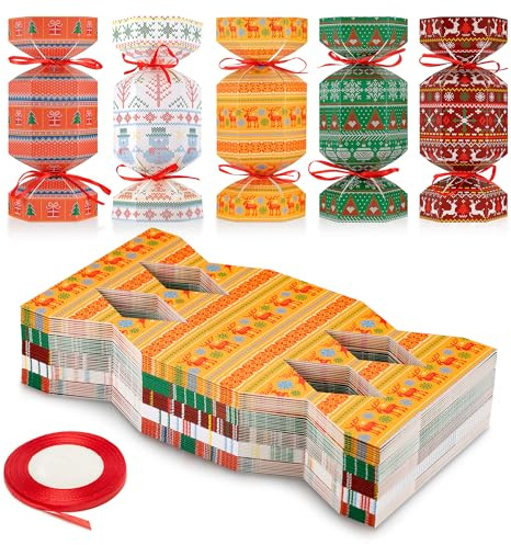 Huiguli 50 Pack Christmas Cracker Kit No Snap - DIY Fillable Xmas Party Crackers for Holiday Table Favors, Candy Boxes, Gift Decoration, and Dinner Party Supplies (Ugly Sweater)