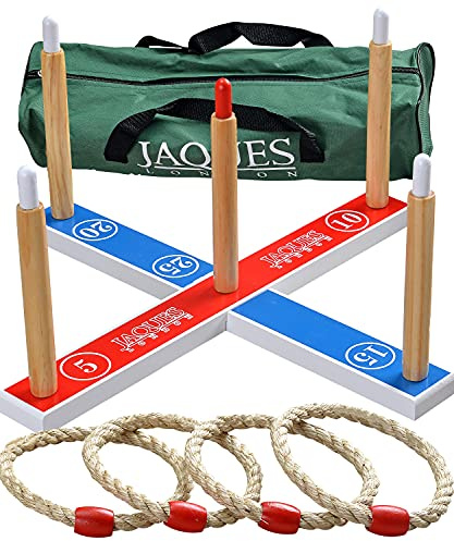 Jaques of London Quoits Garden Game | Outdoor Games| 4 Rope Quoit Ring Toss Game | Wooden Quoits Set | Family Lawn Games | Since 1795