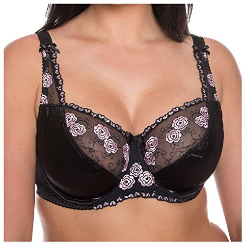 Gemm Ladies Black & Pink Large Bosom Plus Size Bra Underwired Firm Control Bra D - J Cup (38 F)