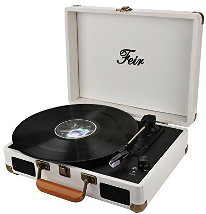 Vinyl Record Player Bluetooth with Speakers 3 Speed Portable Turntable Suitcase Built in 2 Speakers RCA Line Out AUX Headphone Jack PC Recorder-White