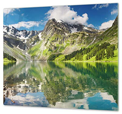 Tagliere in vetro temperato – Tagliere e proteggi-piano di lavoro in vetro resistente– pezzo UNICO (60x52 cm) o DUE pezzi (30x52 cm ognuno); D08 Serie Natura: Montagne 6
