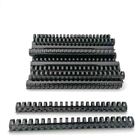 Alevar Dorsi in Plastica a Spirale per Rilegatura, 21 Anelli Diametro 25 mm, Formato A4, Capacità da 181 a 200 Fogli, Colore Nero, Confezione da 50 Pezzi
