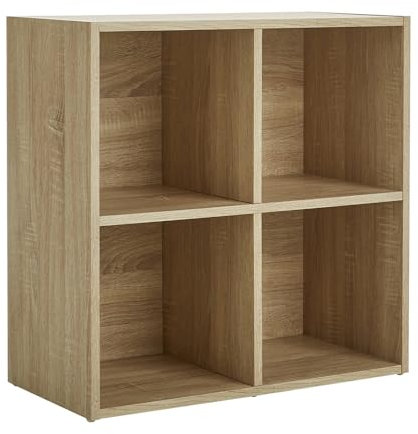 Home Source Storage Cube 4 Shelf Bookcase Wooden Display Unit, Oak Effect, 60cm