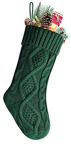 Meiwash Weihnachtssocken Deko Weihnachten Strumpf Weihnachtssocke Kabel Gestrickt Strumpf Burgund Stricken Größe Personalisiert Weihnachtsstrümpfe Geschenk Dekorationen (37cm, Grün)