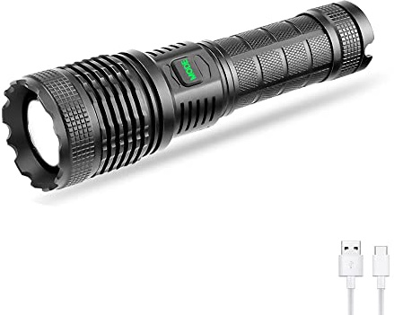 WESLITE 6000 Lumen Taschenlampe LED Aufladbar, XHP70 Taktische Taschenlampen LED Extrem Hell P70 Taschenlampe mit Betriebsanzeige und Fokus einstellbar für Camping Angeln Wandern(Akku enthalten)