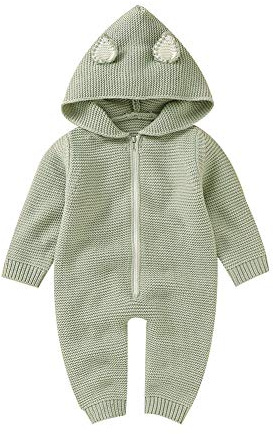 VICROAD Baby Rompers Boys Zipper Onesies Newborn Girls Sweater Hooded Knitted Jumpsuit Clothes Outfits