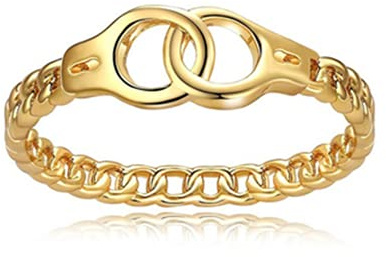 Bague menottes Partners in Crime en acier inoxydable argenté/or rose/or pour femmes, adolescents, filles, garçons, amitié, mariage, cadeau d'anniversaire, 6 UK, Acier inoxydable, Acier inoxydable.