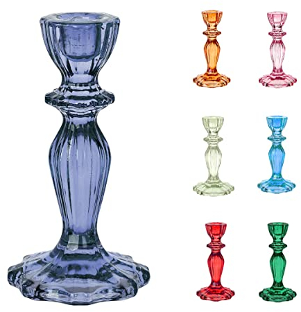 Talking Tables Navy Glass Candlestick Holder, Taper Candle Stand For Indoor or Outdoor, Elegant Christmas Table Decorations or Home Décor, Dinner Party, Birthday, Wedding, Made By Talking Tables